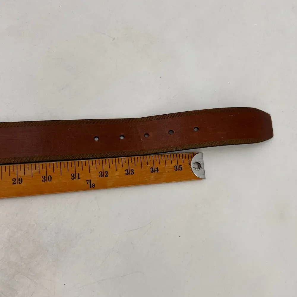 Cole Haan Belt Mens 34 Brown Leather Silver Center Bar Pin Buckle Dress Casual